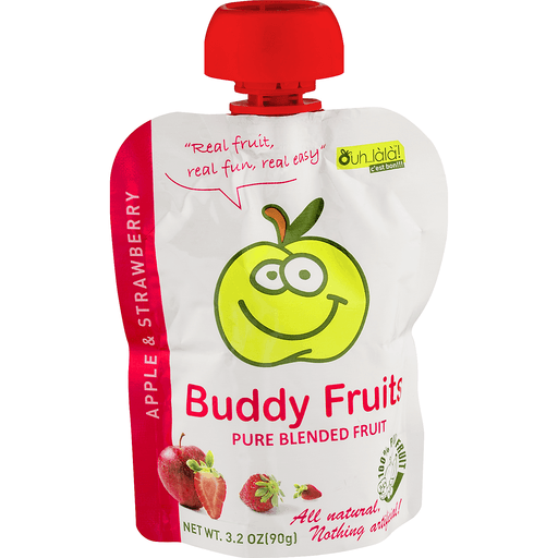 slide 2 of 9, Buddy Fruits Strawberry Apple Pure Blended Fruit Pouch, 3.2 oz