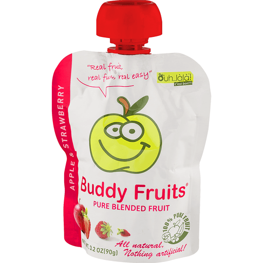 slide 3 of 9, Buddy Fruits Strawberry Apple Pure Blended Fruit Pouch, 3.2 oz