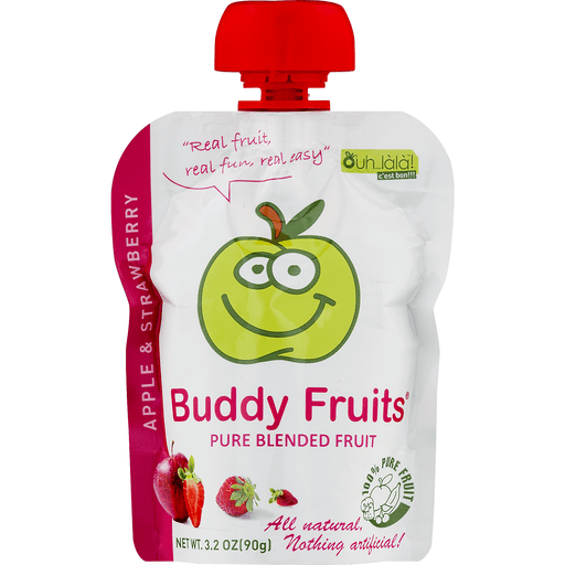 slide 4 of 9, Buddy Fruits Strawberry Apple Pure Blended Fruit Pouch, 3.2 oz