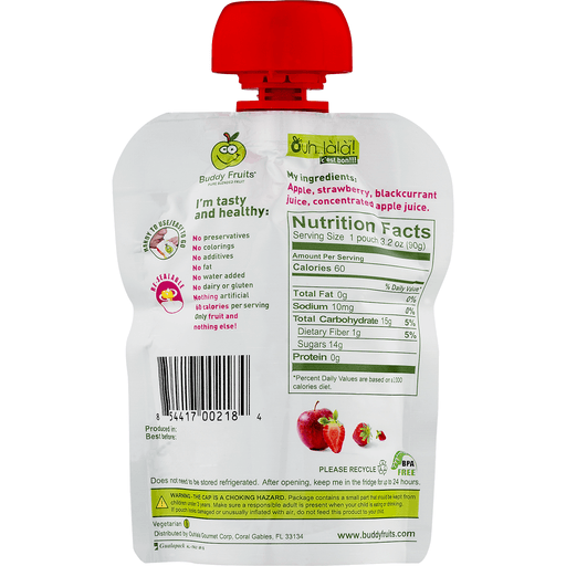 slide 7 of 9, Buddy Fruits Strawberry Apple Pure Blended Fruit Pouch, 3.2 oz