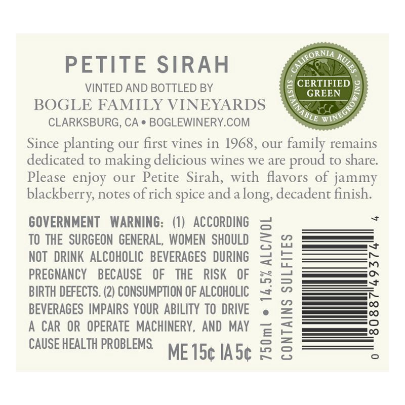 slide 7 of 7, Bogle Petite Sirah Wine, 750 ml