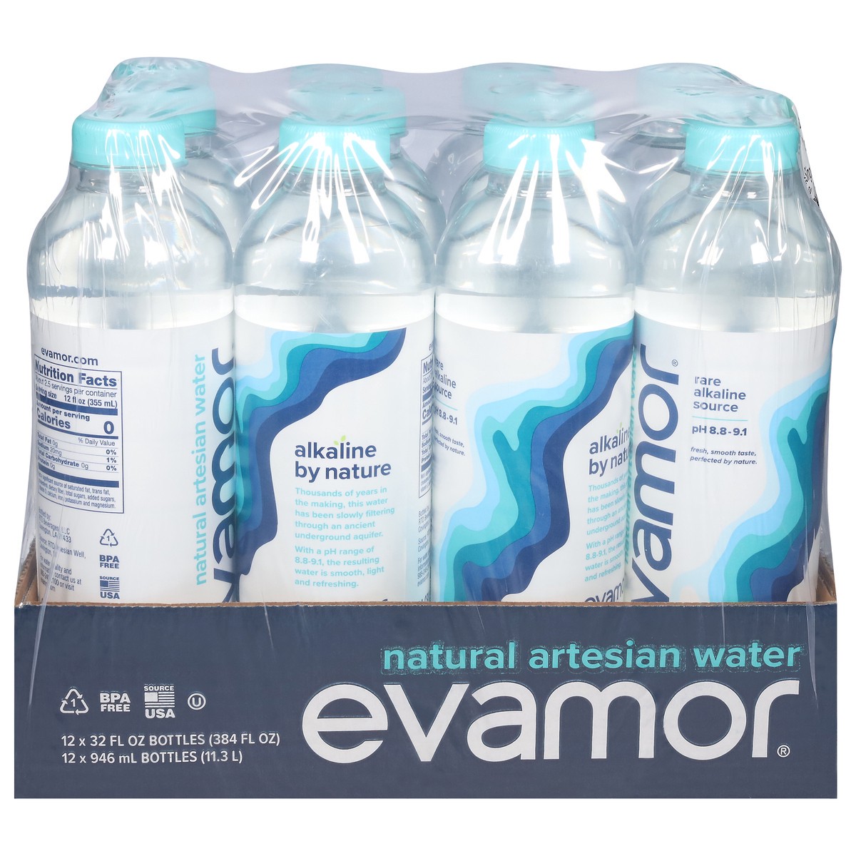 slide 1 of 4, evamor Natural Artesian Water - 12 ct, 12 ct