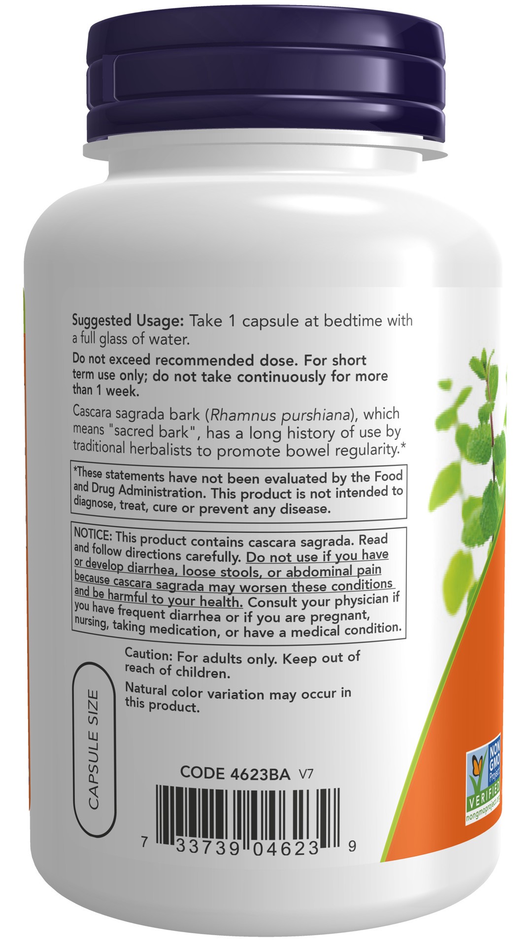 slide 2 of 4, NOW Cascara Sagrada 450 mg - 250 Veg Capsules, 250 ct