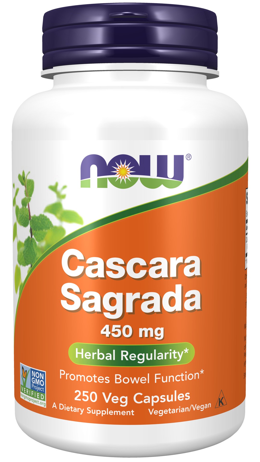 slide 1 of 4, NOW Cascara Sagrada 450 mg - 250 Veg Capsules, 250 ct