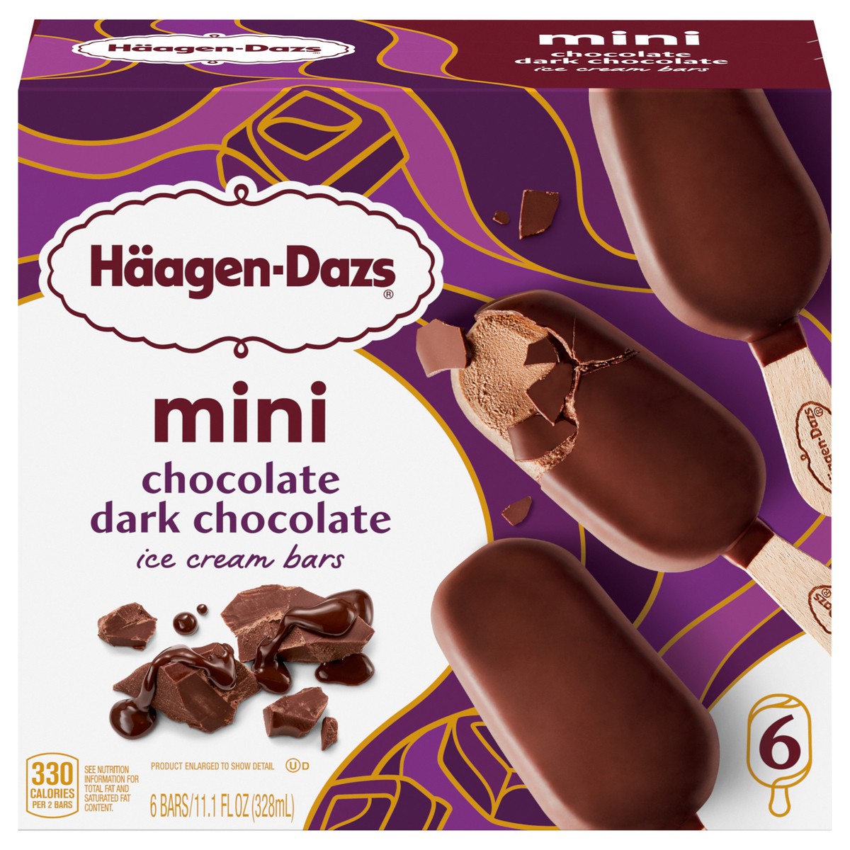 slide 1 of 9, Häagen-Dazs Mini Chocolate Dark Chocolate Ice Cream Bars Mini 6 ea, 285.28 g