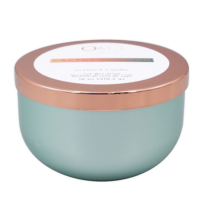 slide 1 of 1, O&O by Olivia & Oliver Cactus Blossom Tin Candle - Teal, 18 oz