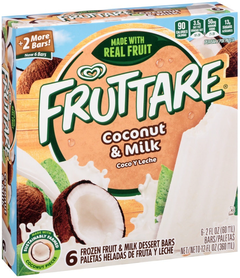 slide 1 of 1, Fruttare Coconut And Milk Frozen Fruit Bar, 6 ct