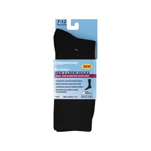 slide 1 of 1, CVS Pharmacy Cvs Health Non-Binding Men's Crew Socks - Diabetes Footcare, Size 7-12 Black, 1 ct