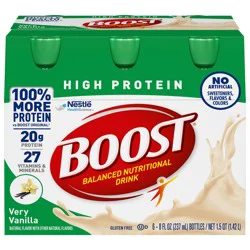 BOOST 20g High Protein Nutritional Drink Shakes, Very Vanilla, 8 fl oz, 6 Pack