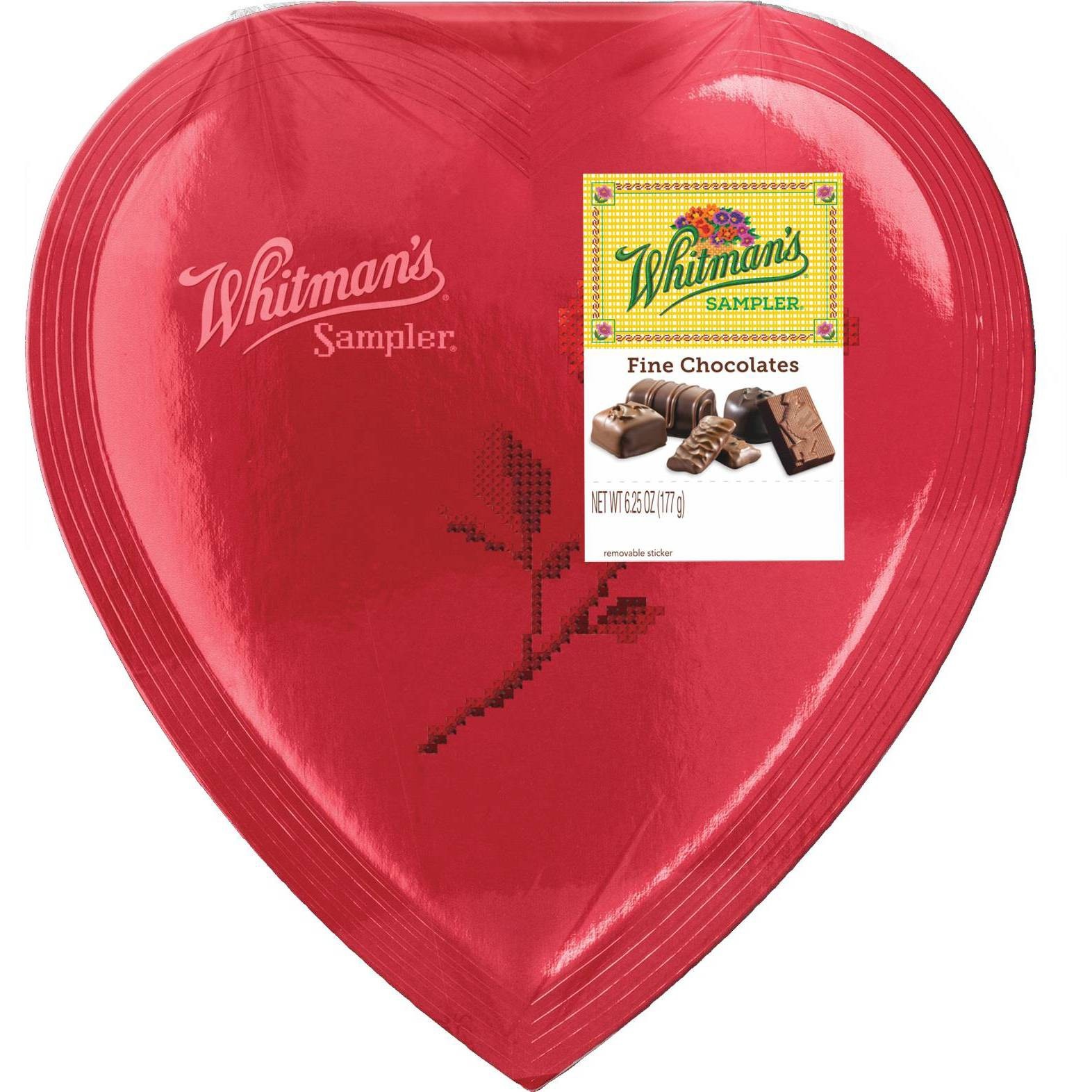 slide 1 of 1, Whitman's Red Heart Assorted Fine Chocolate Sampler, 6.25 oz