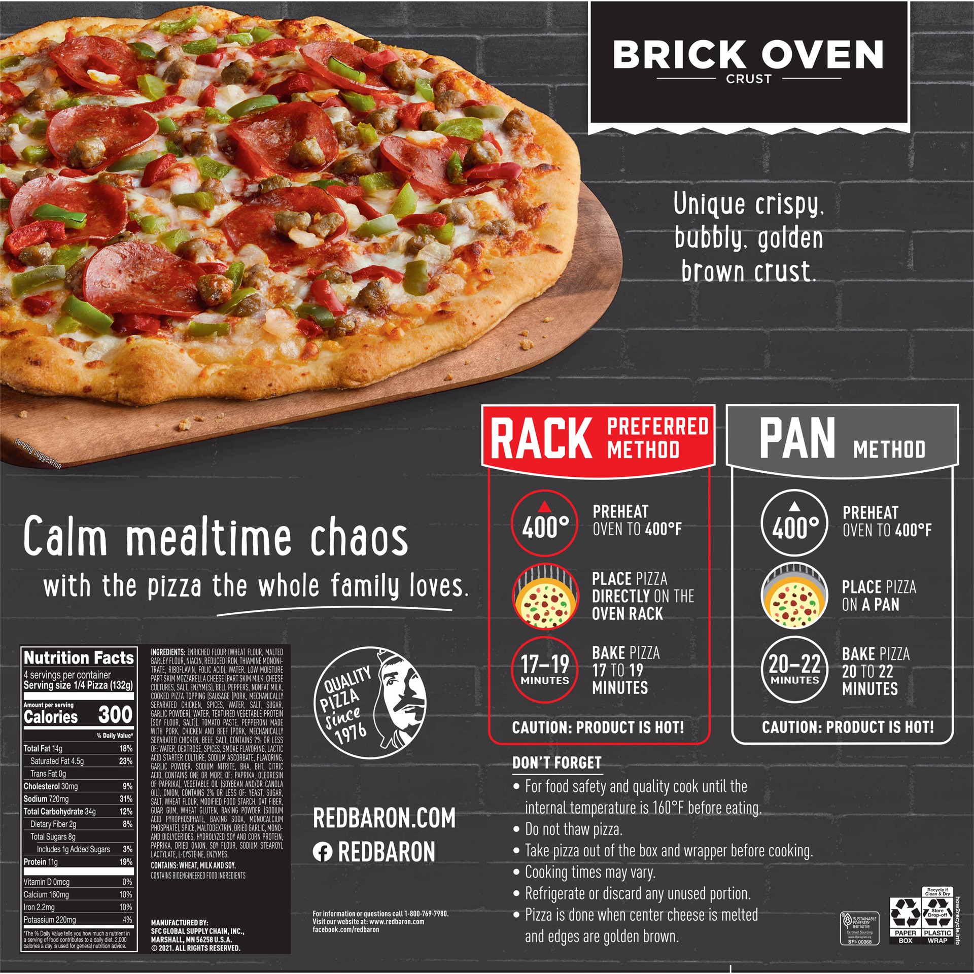 slide 4 of 5, Red Baron Supreme Brick Oven Crust Frozen Pizza, 18.64 oz