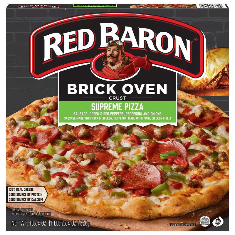 slide 1 of 5, Red Baron Supreme Brick Oven Crust Frozen Pizza, 18.64 oz