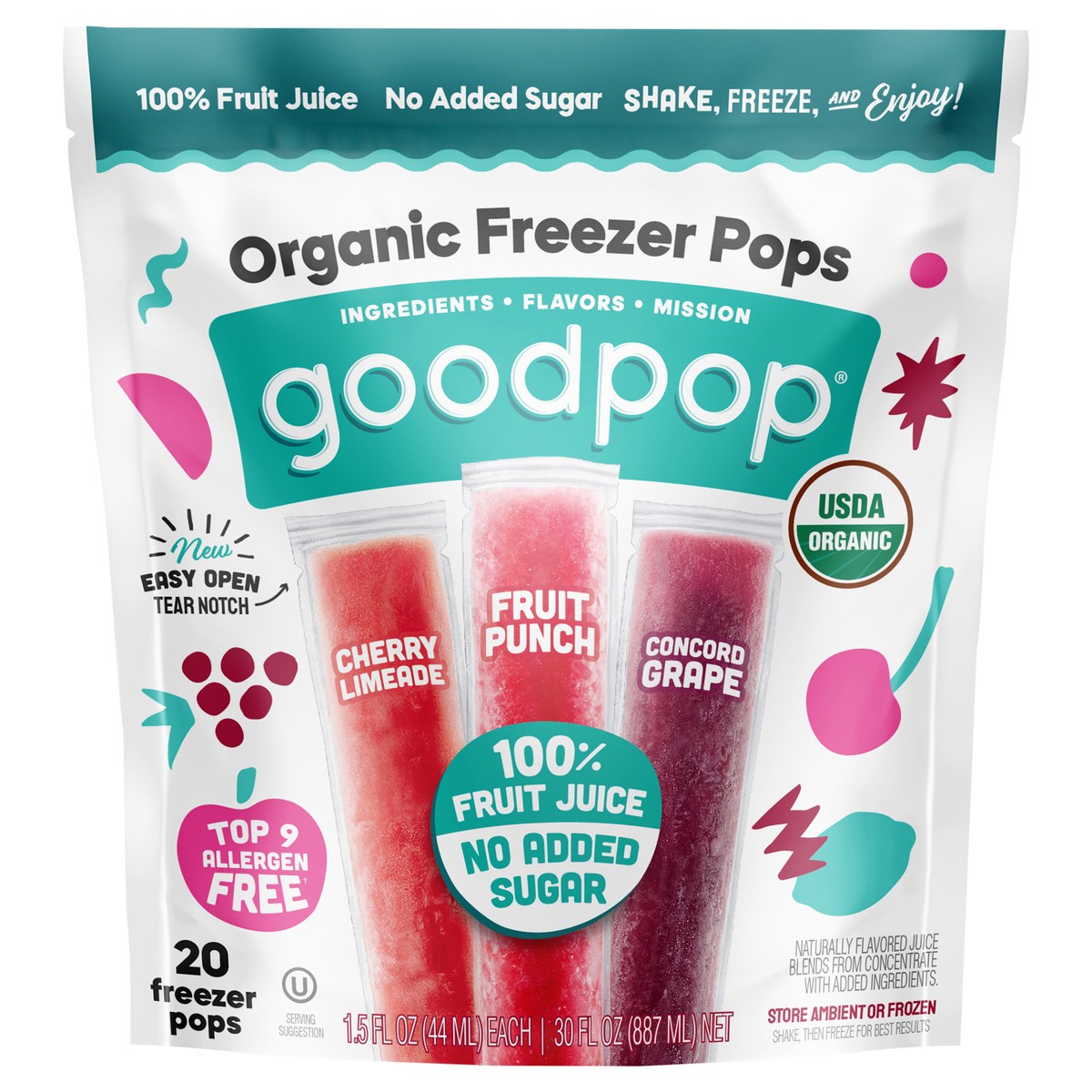 slide 1 of 1, GoodPop Organic Freezer Pops, Real Fruit Juice, No Added Sugar Ice Pops, 20 Ct, 20 ct