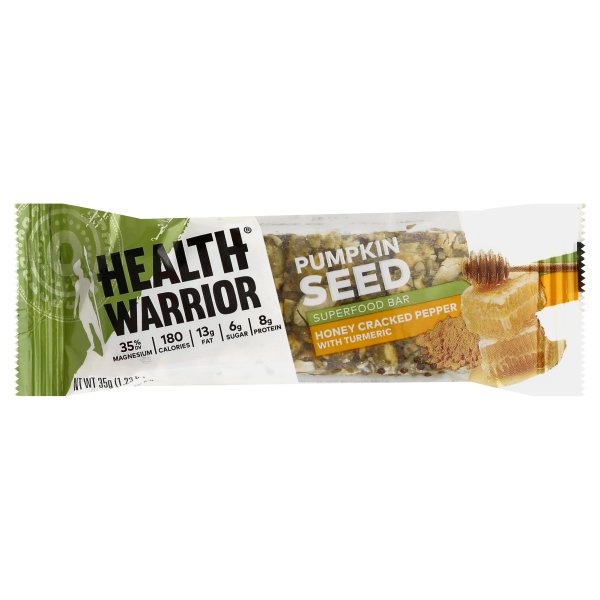 slide 1 of 1, Health Warrior Superfood Bar, Pumpkin Seed, Honey Cracked Pepper, With Turmeric, 1.23 oz