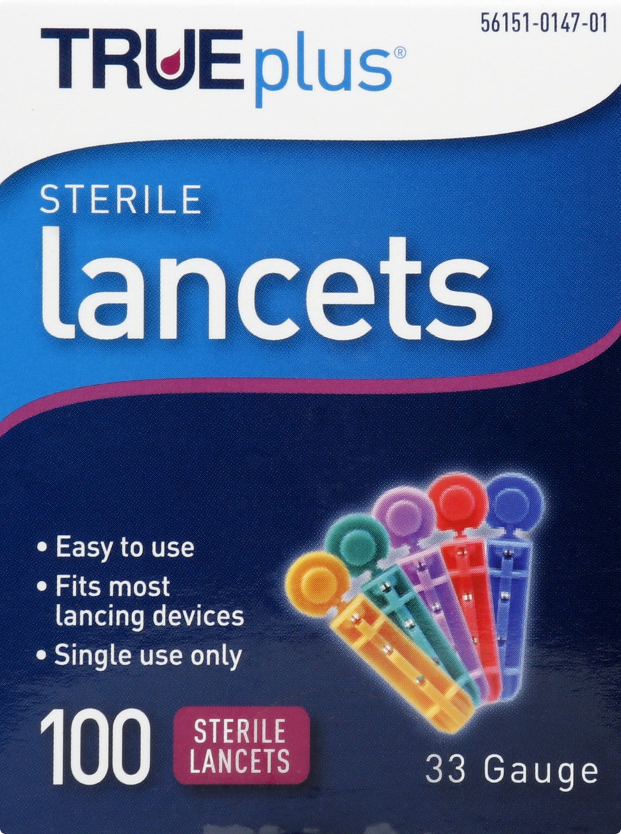 slide 3 of 7, TRUEplus 33 Gauge Sterile Lancets 100 ea, 100 ct