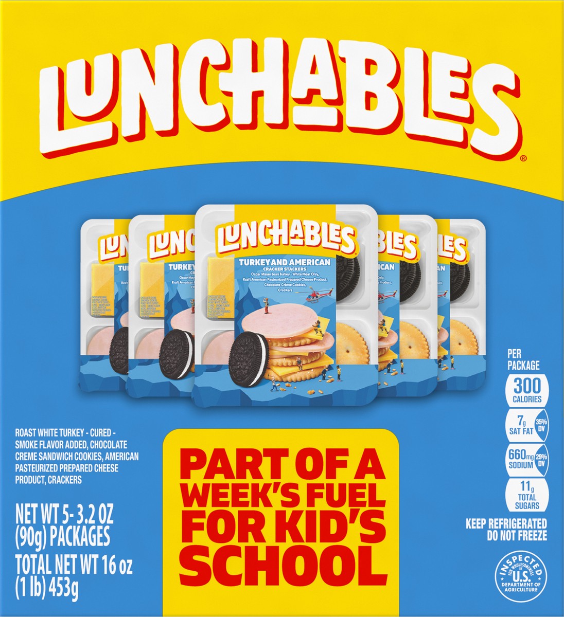 slide 11 of 13, Lunchables Turkey & American with Chocolate Creme Cookies, 5 ct Pack, 3.2 oz Trays, 16 oz
