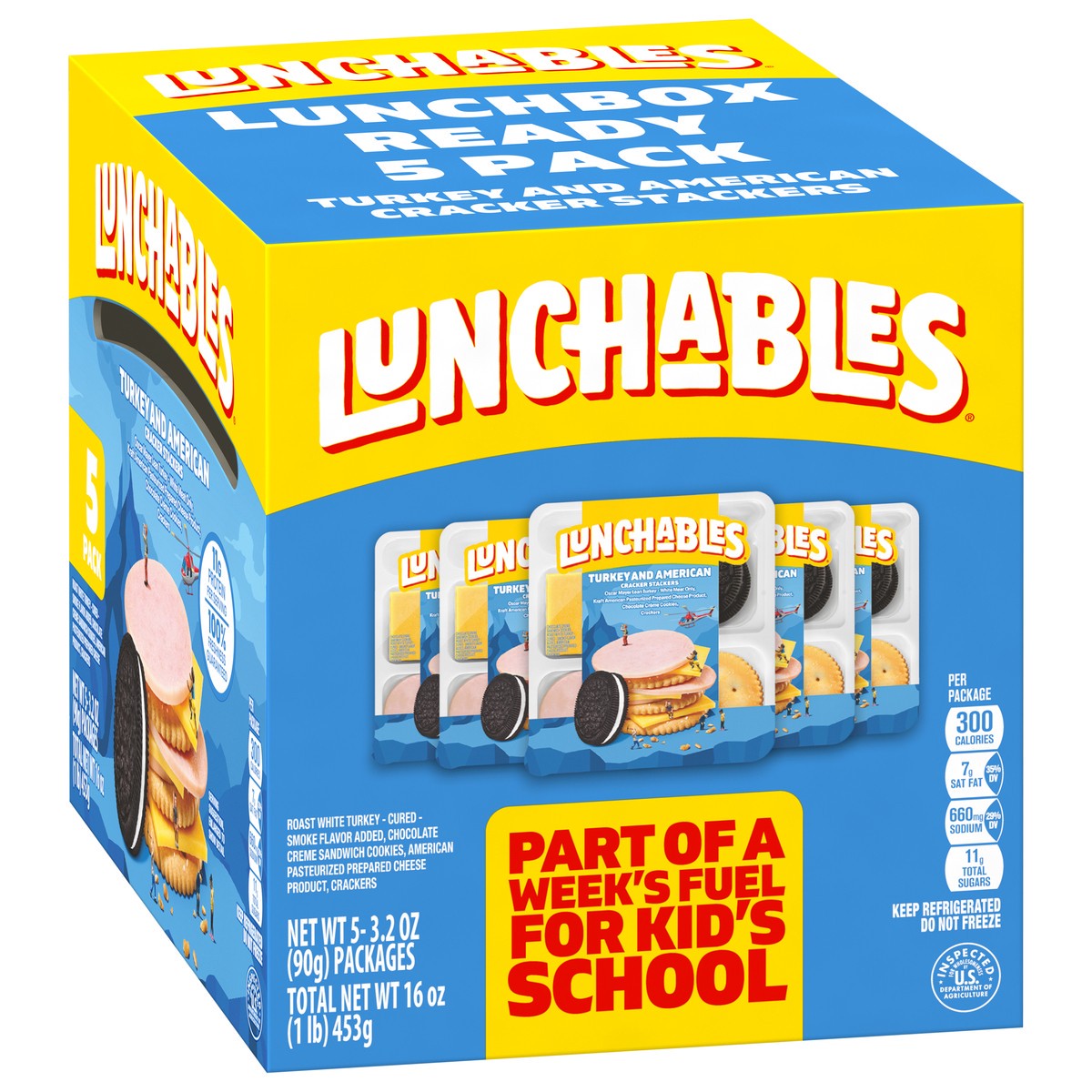 slide 6 of 13, Lunchables Turkey & American with Chocolate Creme Cookies, 5 ct Pack, 3.2 oz Trays, 16 oz