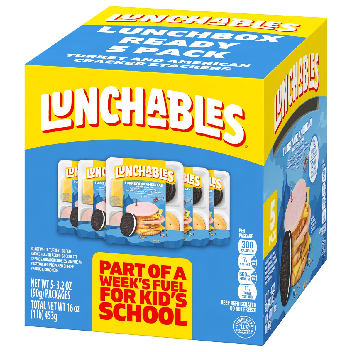 slide 7 of 13, Lunchables Turkey & American with Chocolate Creme Cookies, 5 ct Pack, 3.2 oz Trays, 16 oz
