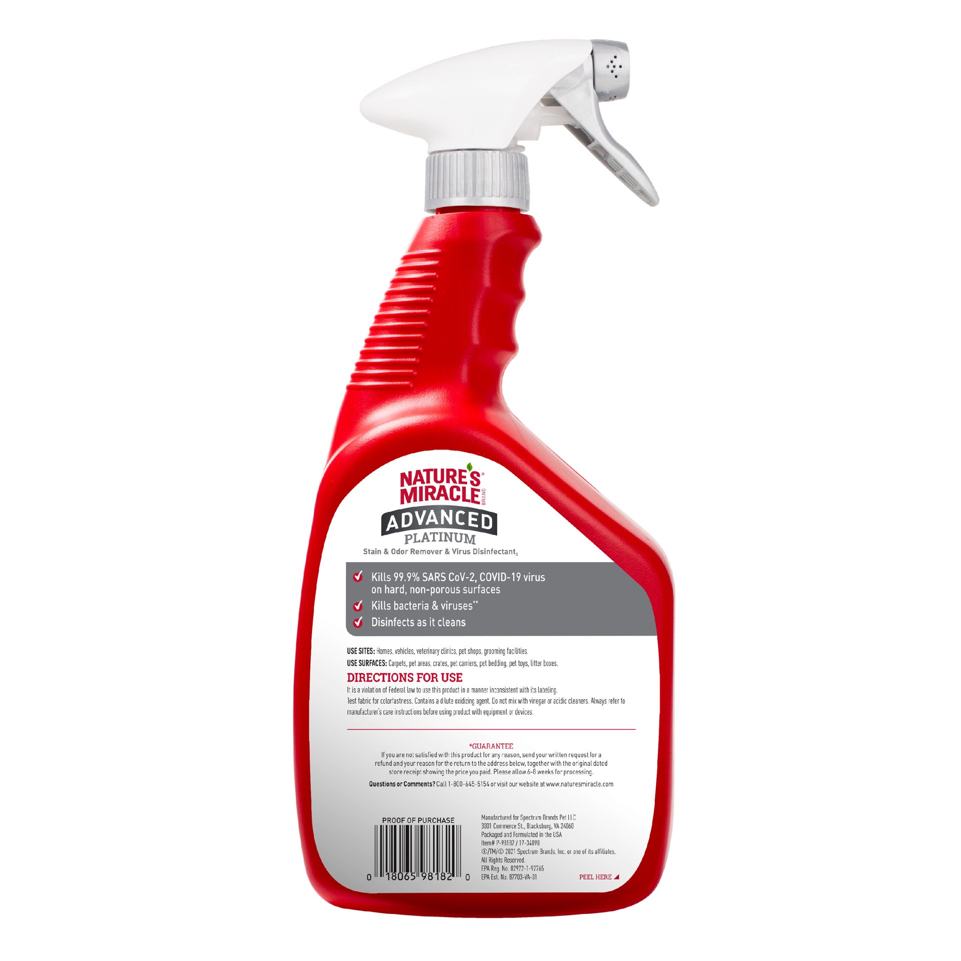 slide 5 of 8, Nature's Miracle Nature''s Miracle Brand Advanced Platinum Stain And Odor Remover And Virus Disinfectant 32 Ounces, Eliminates Tough Dog Messes, 2.40 lb