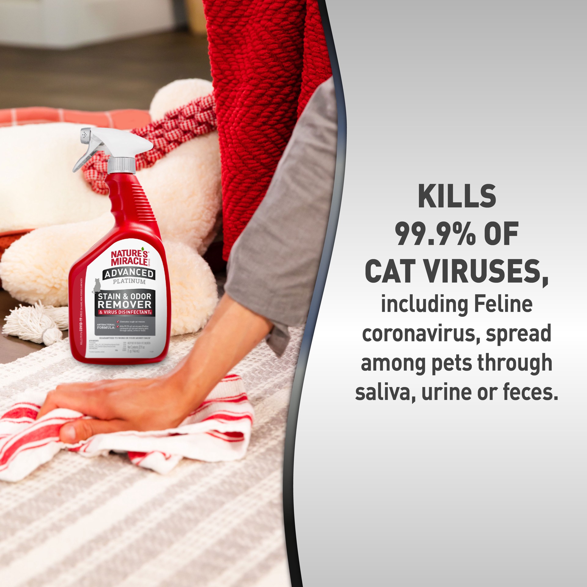 slide 4 of 8, Nature's Miracle Nature''s Miracle Brand Advanced Platinum Stain And Odor Remover And Virus Disinfectant 32 Ounces, Eliminates Tough Dog Messes, 2.40 lb