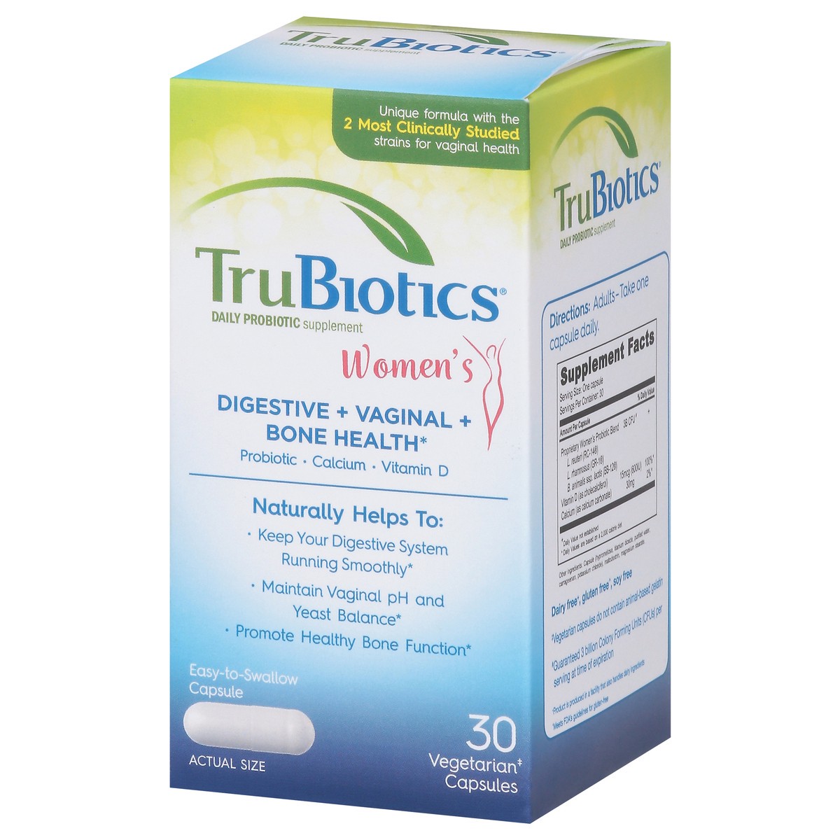 slide 7 of 9, TruBiotics Women's Vegetarian Capsules Digestive + Vaginal + Bone Health 30 Capsules, 30 ct