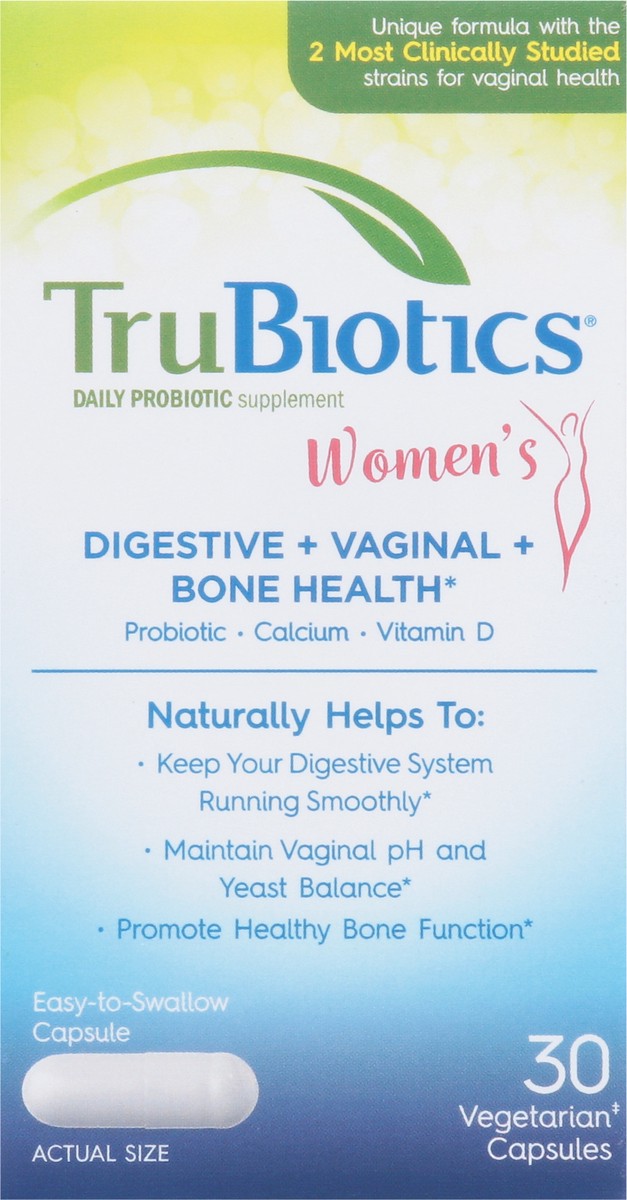 slide 5 of 9, TruBiotics Women's Vegetarian Capsules Digestive + Vaginal + Bone Health 30 Capsules, 30 ct