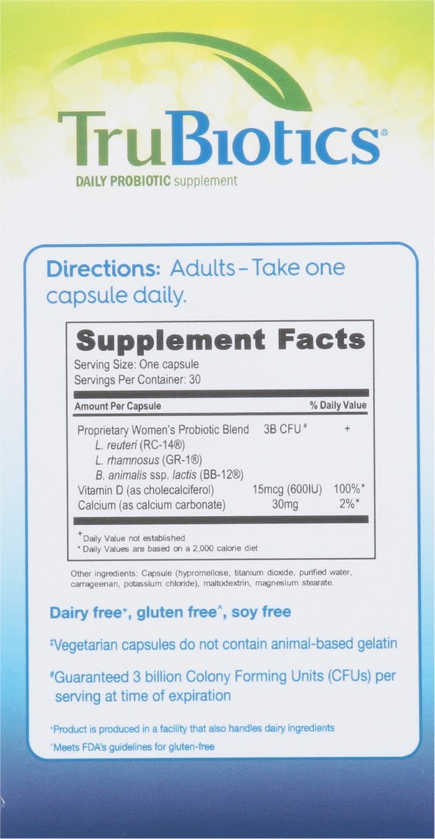 slide 6 of 9, TruBiotics Women's Vegetarian Capsules Digestive + Vaginal + Bone Health 30 Capsules, 30 ct