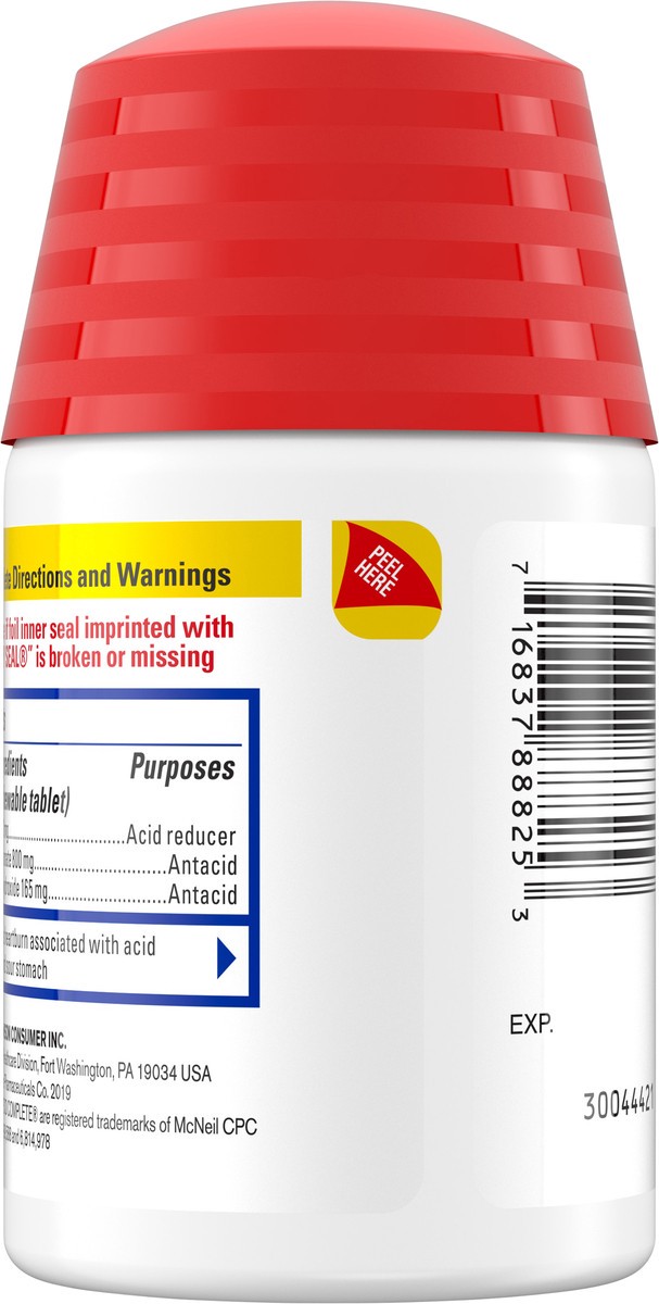 slide 6 of 7, Pepcid Complete Acid Reducer + Antacid Chewables, 10 mg Famotidine, 800 mg Calcium Carbonate & 165 mg Magnesium Hydroxide per tablet, Fast Heartburn, Mint, 25 ct, 25 ct