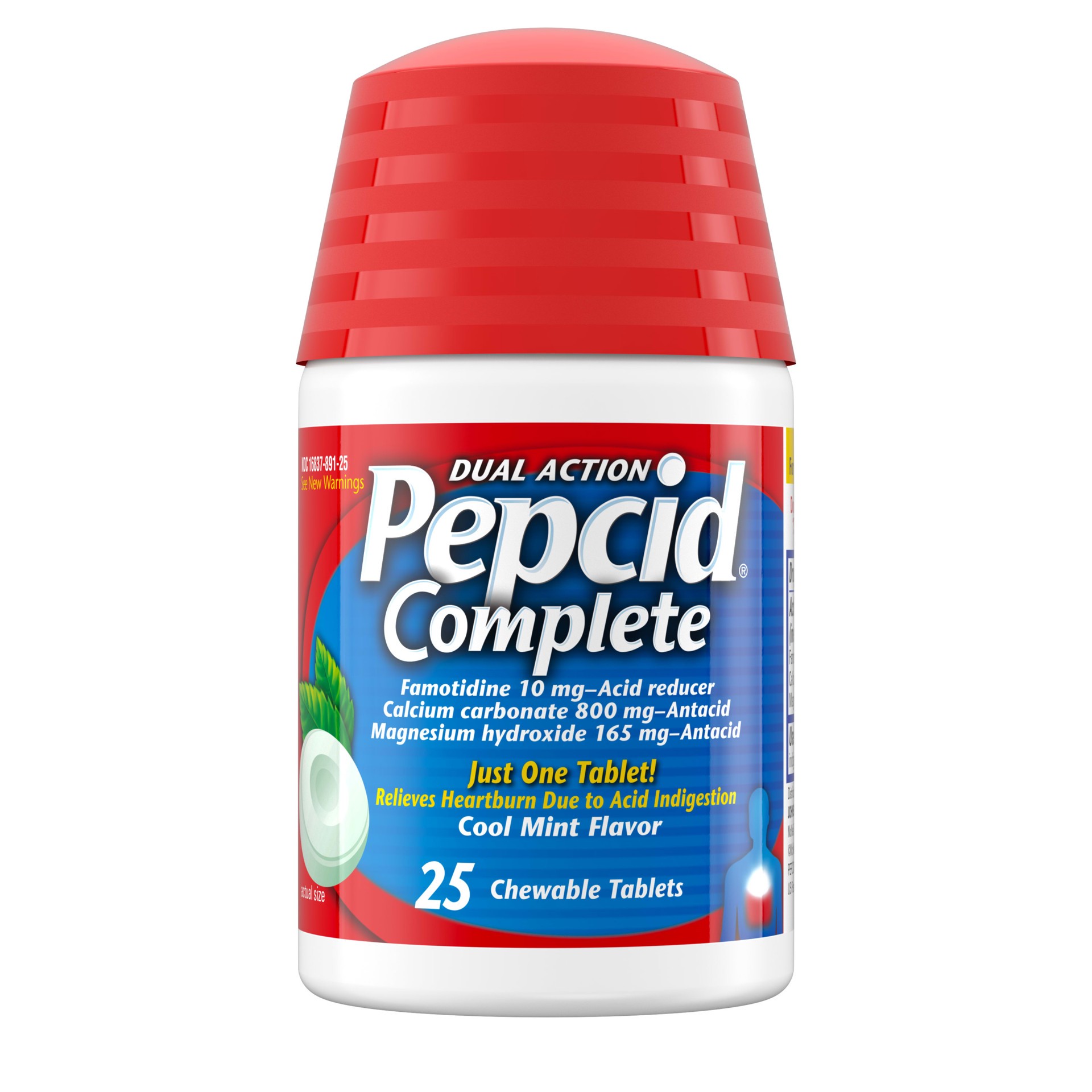 slide 1 of 7, Pepcid Complete Acid Reducer + Antacid Chewables, 10mg Famotidine, 800mg Calcium Carbonate & 165mg Magnesium Hydroxide per Heartburn Medicine Tablet, Antacid Chews, Mint, 25 ct, 25 ct