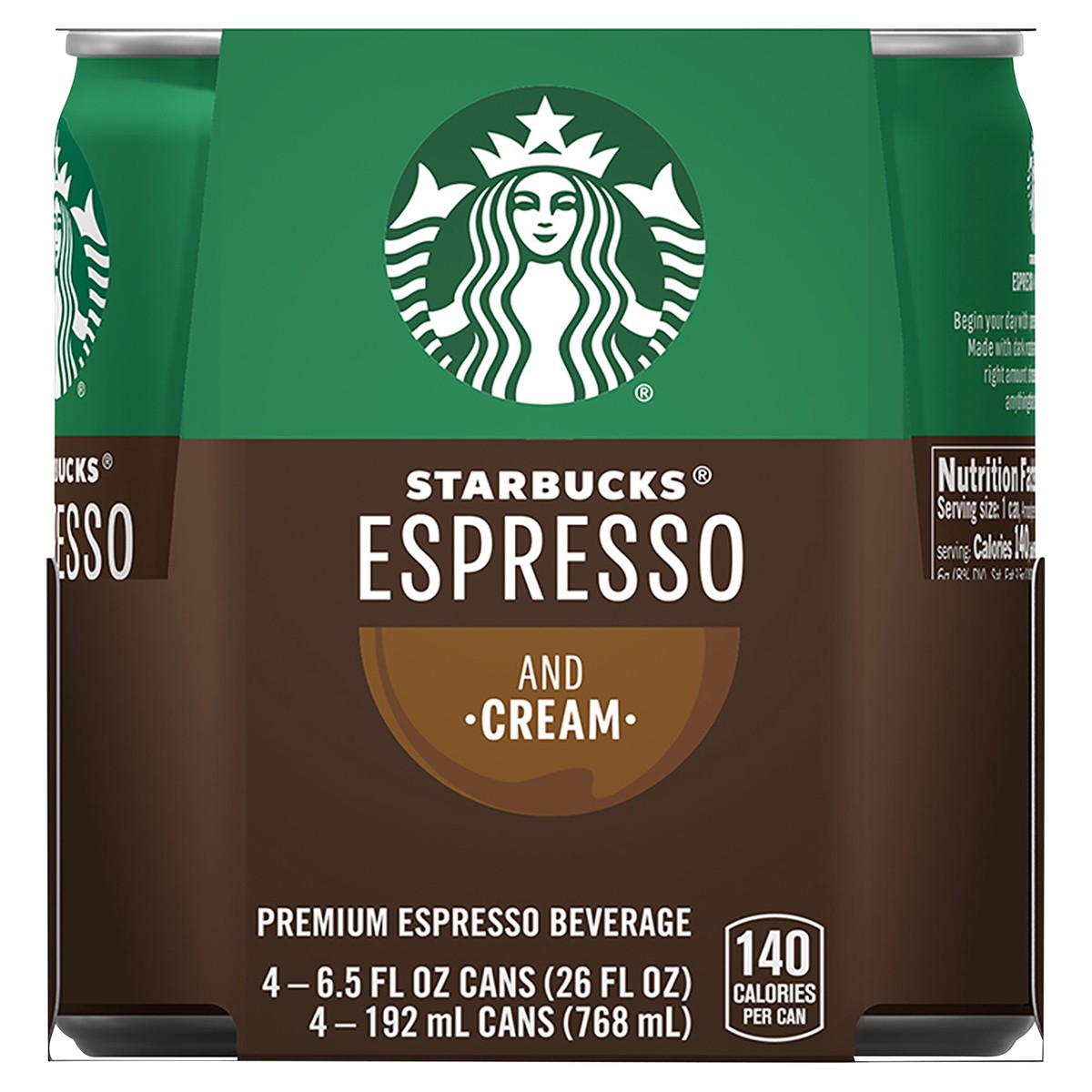 slide 1 of 8, Starbucks Espresso Premium Beverage Espresso & Cream 6.5 Fl Oz 4 Count Cans, 26 oz