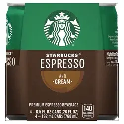 Starbucks Espresso Premium Beverage Espresso & Cream 6.5 Fl Oz 4 Count Cans