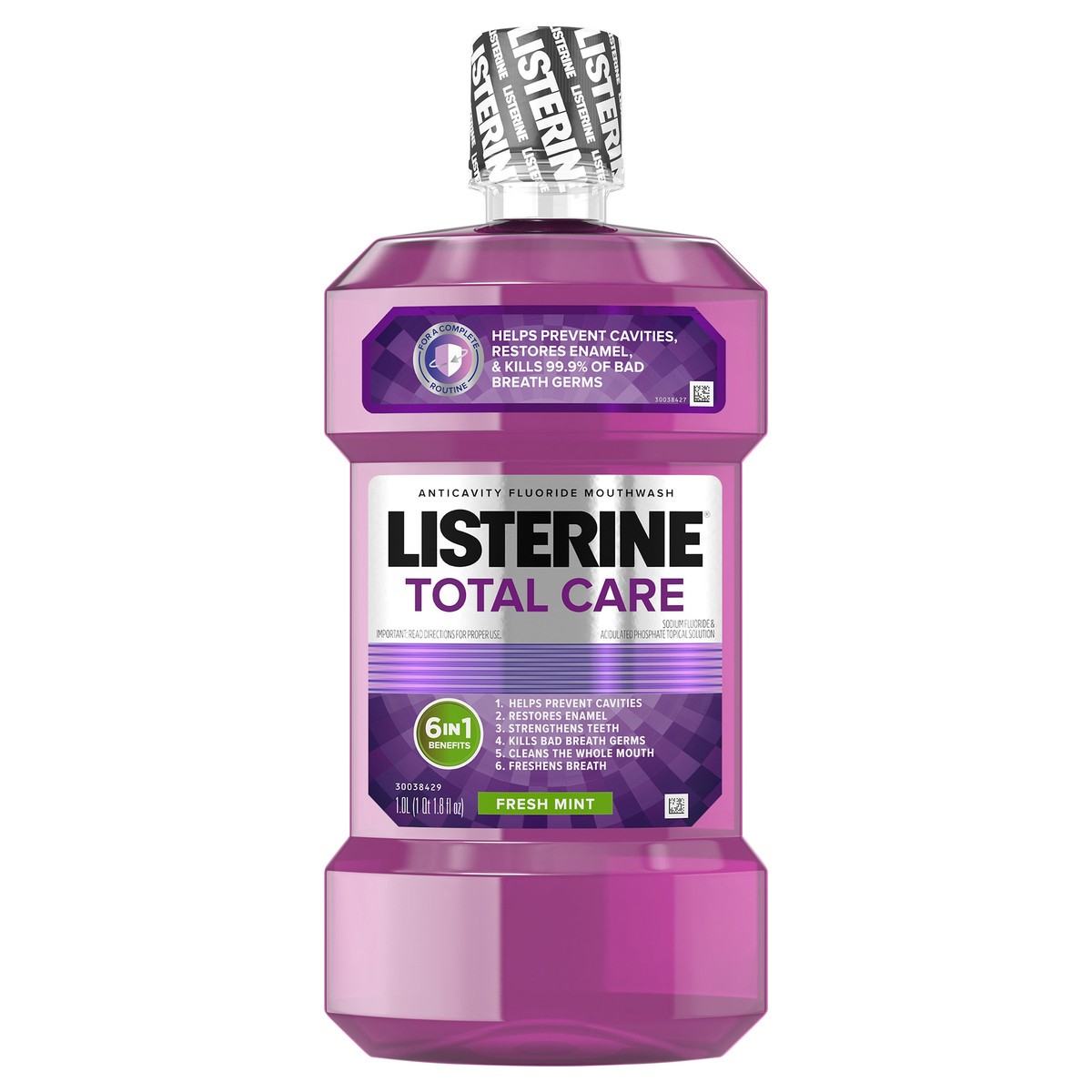 slide 1 of 10, Listerine Total Care Anticavity Fluoride Mouthwash, 6 Benefits in 1 Oral Rinse Helps Kill 99% of Bad Breath Germs, Prevents Cavities, Strengthens Teeth, ADA-Accepted, Fresh Mint, 1 L, 1 L