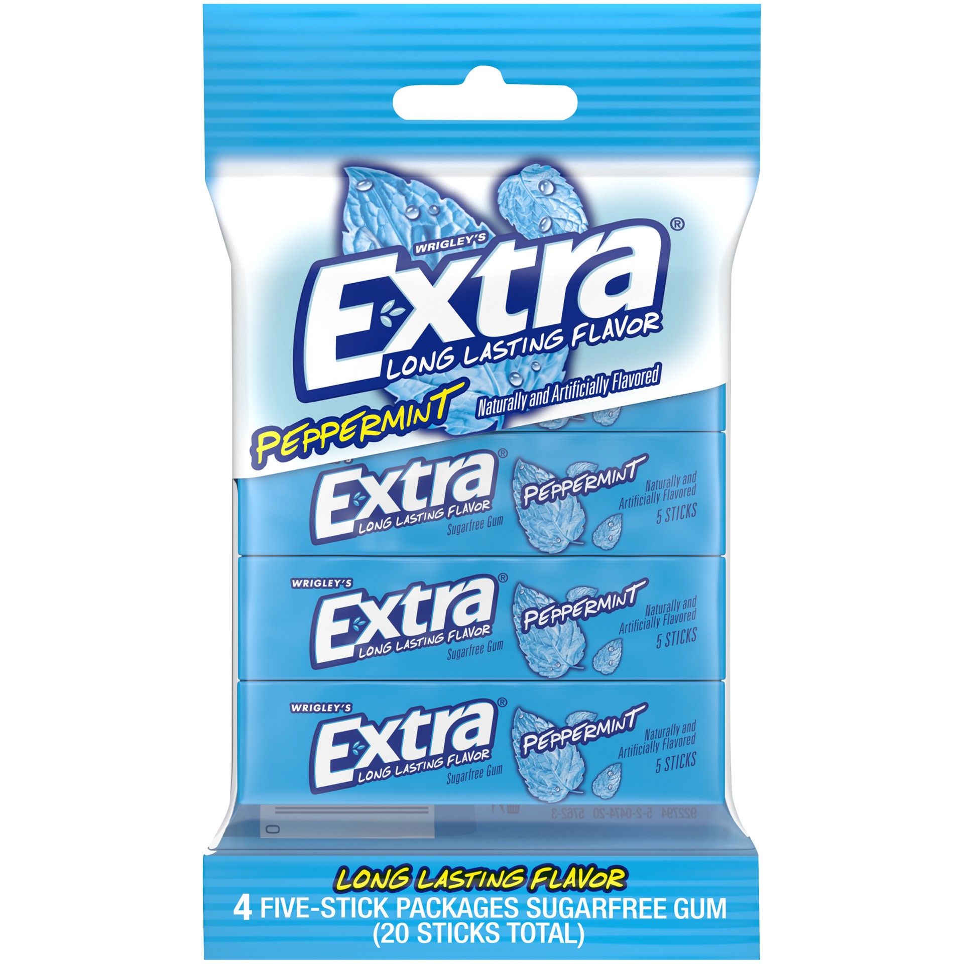 slide 1 of 3, EXTRA Gum Peppermint Sugar Free Chewing Gum Bulk Pack, 5 Stick (Pack of 4), 20 pc