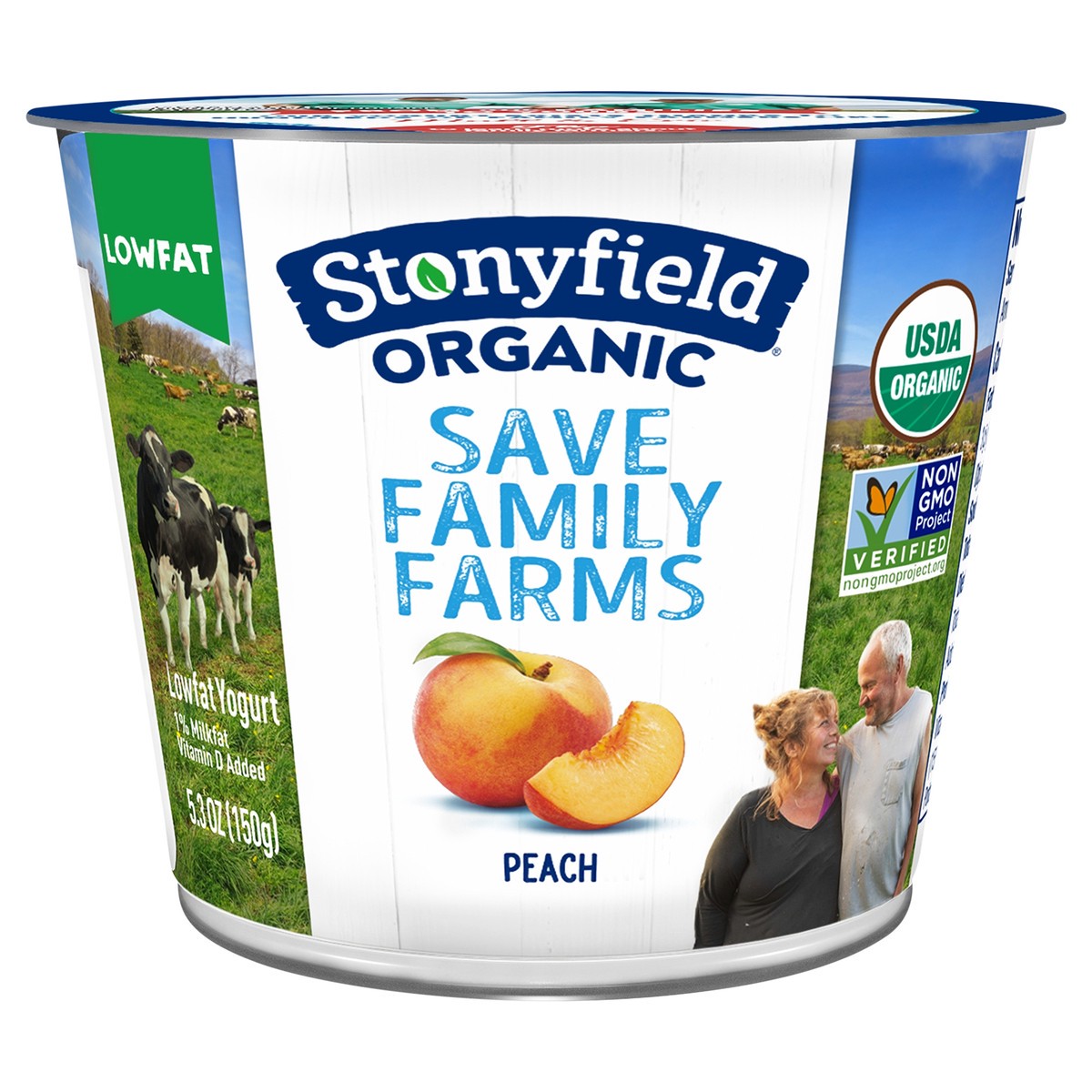 slide 1 of 1, Stonyfield Organic Lowfat Yogurt, Peach, 5.3 oz. Cup, 6 oz