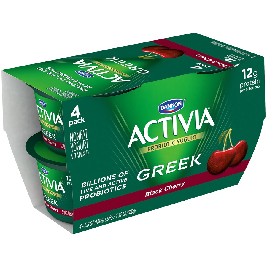 slide 3 of 8, Dannon Activia Greek Black Cherry Nonfat Probiotic Yogurt, 4 ct; 5.3 oz