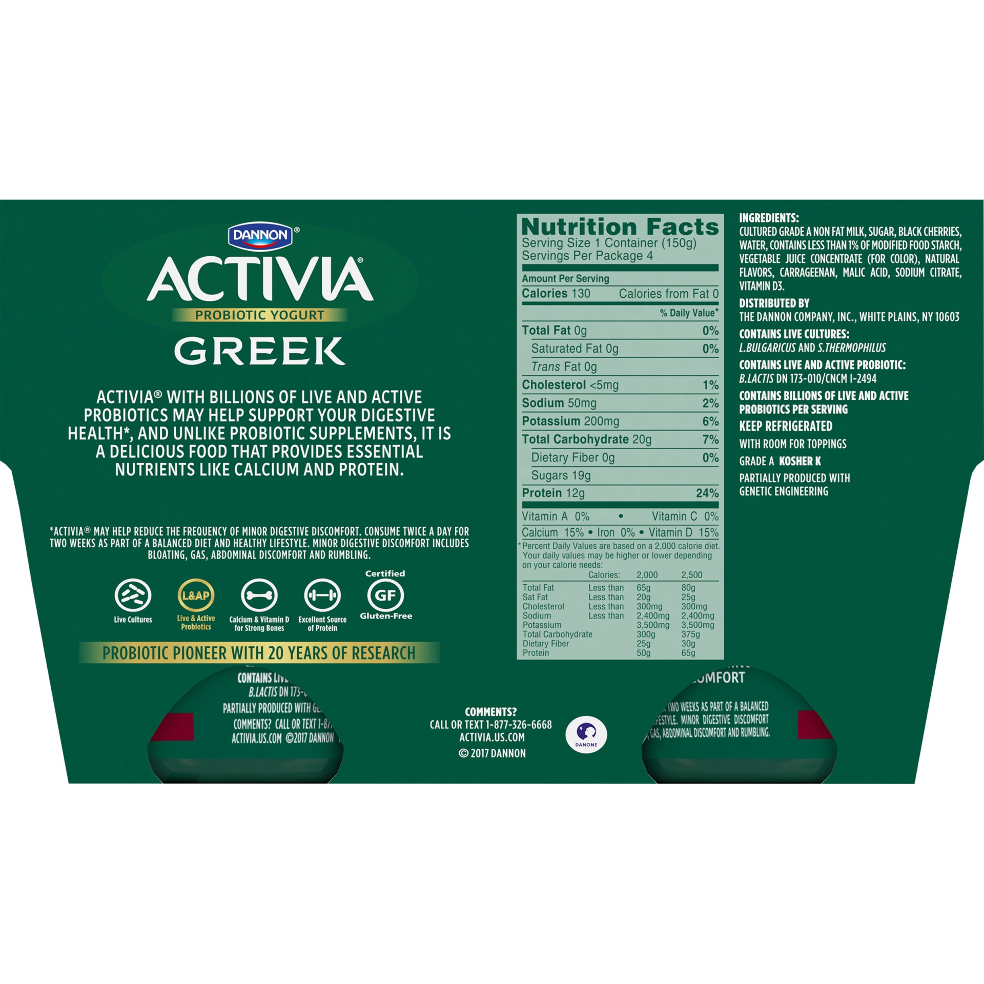 slide 7 of 8, Dannon Activia Greek Black Cherry Nonfat Probiotic Yogurt, 4 ct; 5.3 oz