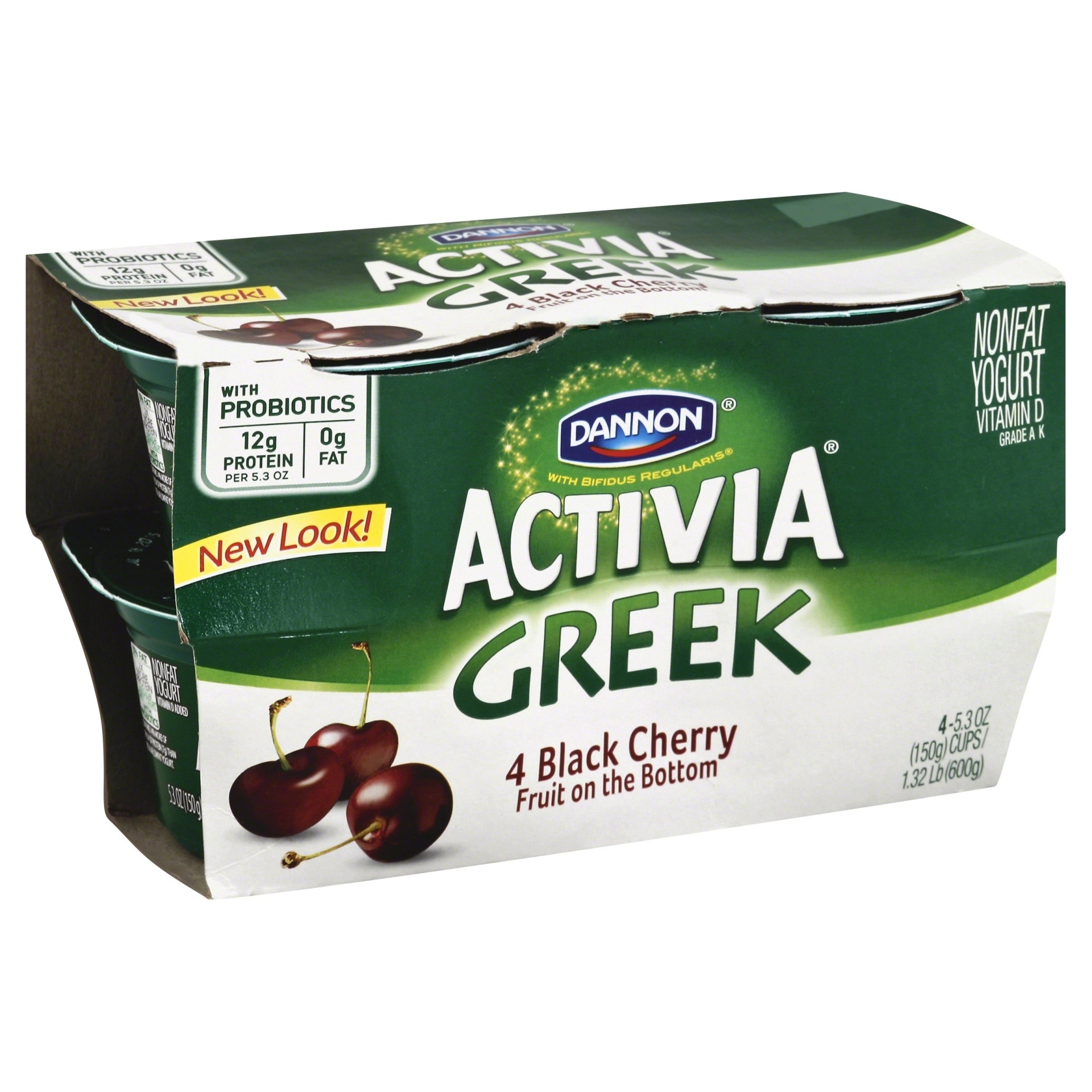 slide 1 of 8, Dannon Activia Greek Black Cherry Nonfat Probiotic Yogurt, 4 ct; 5.3 oz