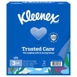 Kleenex Trusted Care Facial Tissues, 3 Flat Boxes, 160 Tissues per Box, 2-Ply (480 Total Tissues)