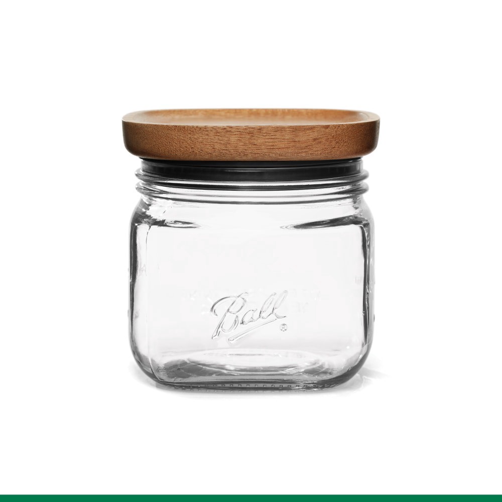slide 1 of 1, Ball® Four Cup Stack & Store Glass Jar With Wooden Lid, 1 ct
