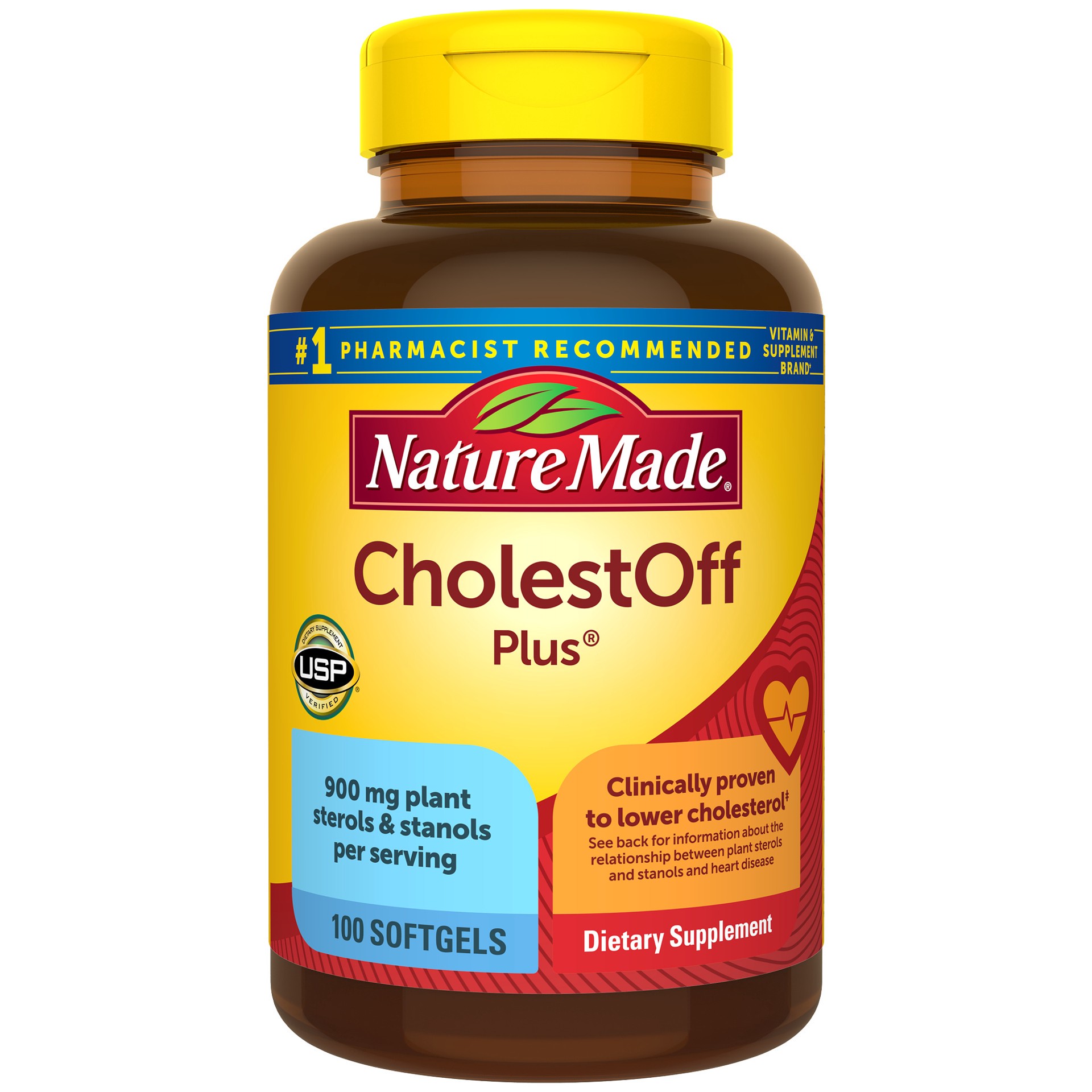 slide 1 of 7, Nature Made CholestOff Plus, Dietary Supplement for Heart Health Support, 100 Softgels, 25 Day Supply, 100 ct