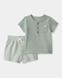Carters Baby 2-Piece Gingham Top & Short Set - Green Green 9M