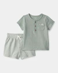 Carters Baby 2-Piece Gingham Top & Short Set - Green Green 9M