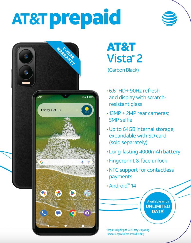 slide 1 of 2, AT&T Vista™ 2 - Carbon Black, 1 ct