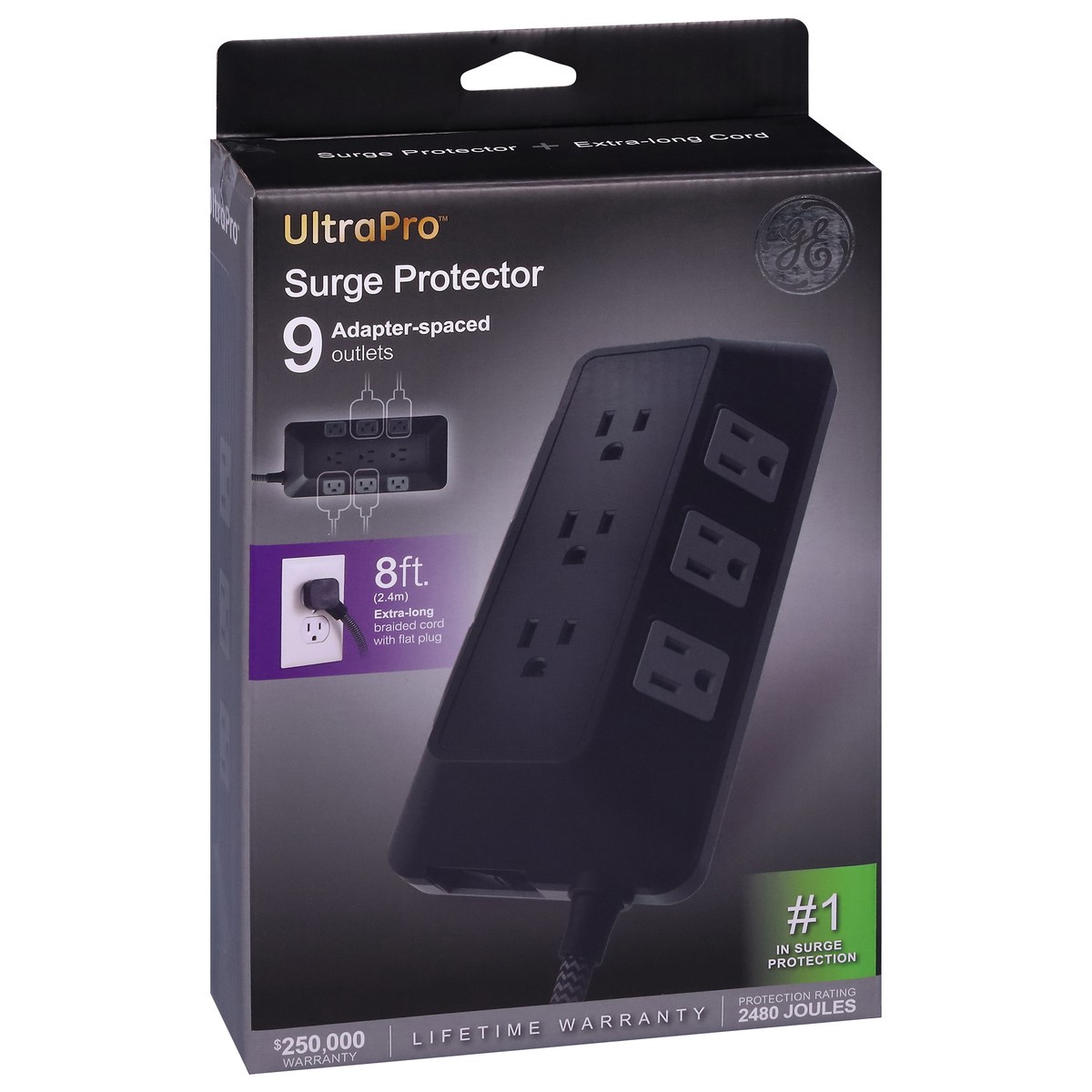 slide 7 of 9, Ge Ultrapro 9-Outlet Surge Protector - Black, 1 ct