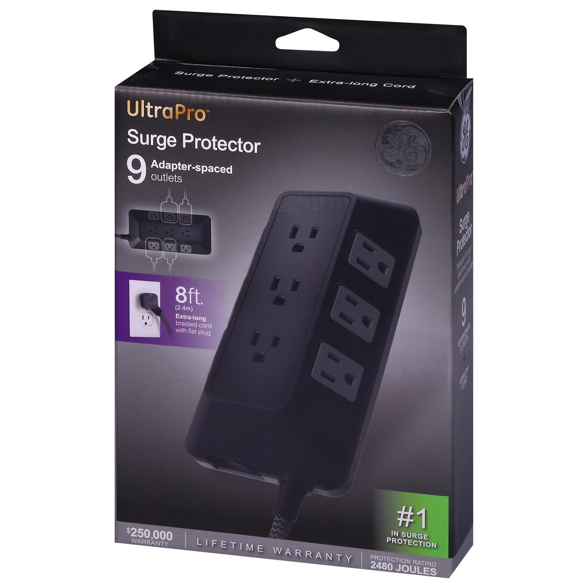 slide 2 of 9, Ge Ultrapro 9-Outlet Surge Protector - Black, 1 ct