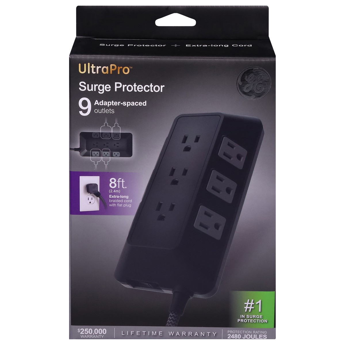 slide 1 of 9, Ge Ultrapro 9-Outlet Surge Protector - Black, 1 ct