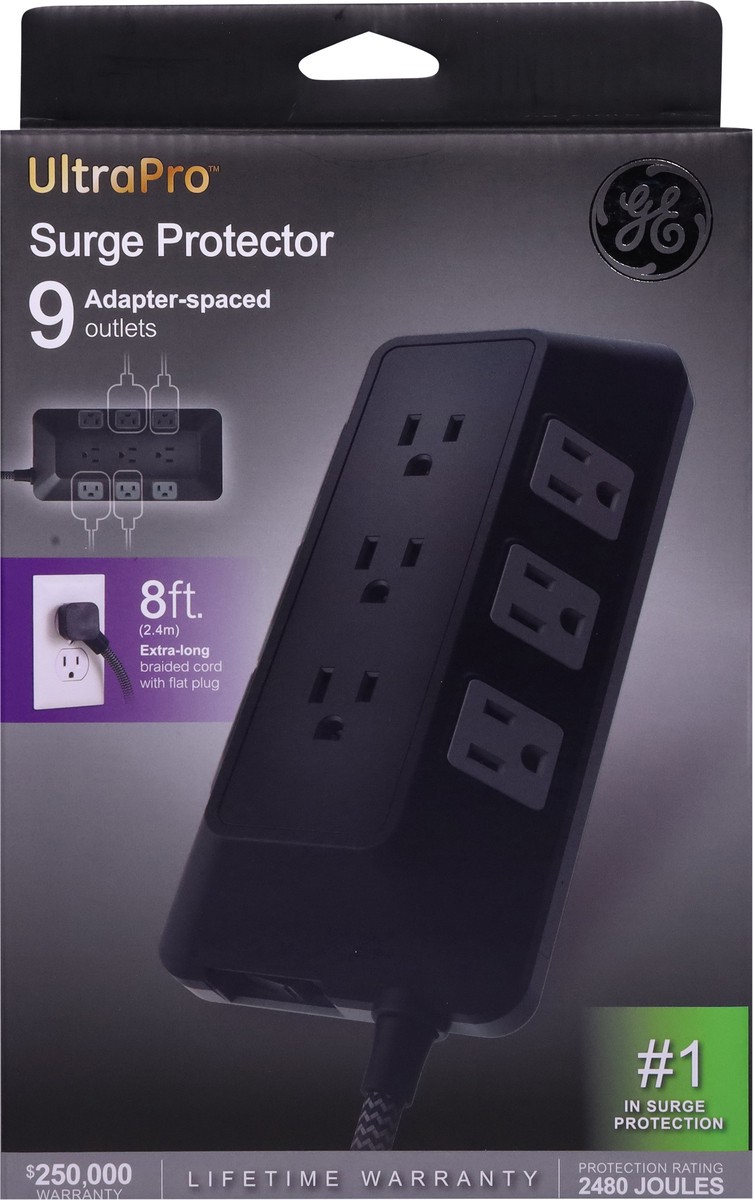 slide 9 of 9, Ge Ultrapro 9-Outlet Surge Protector - Black, 1 ct