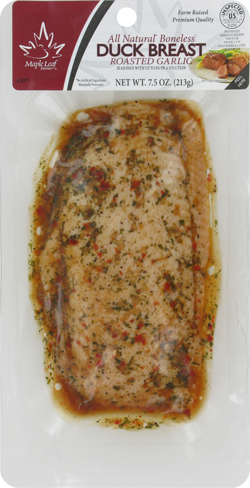 slide 1 of 1, Maple Leaf All Natural Boneless Garlic Roasted Duck Breast, 7.5 oz