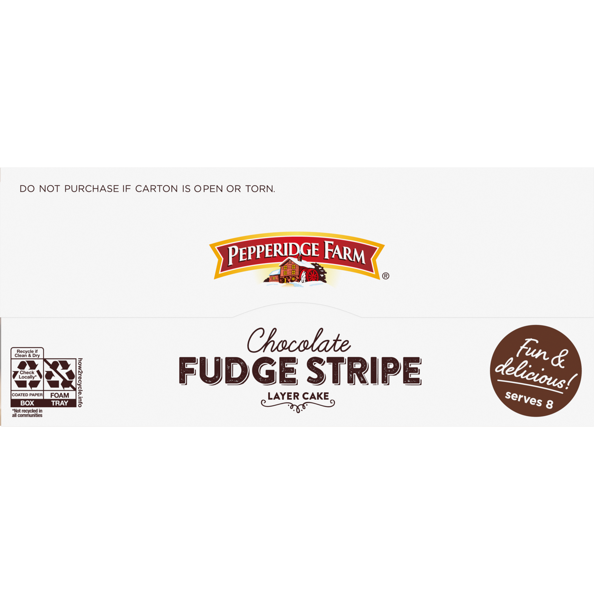 slide 2 of 5, Pepperidge Farm Frozen Chocolate Fudge Stripe Layer Cake, 19.6 oz. Box, 19.6 oz