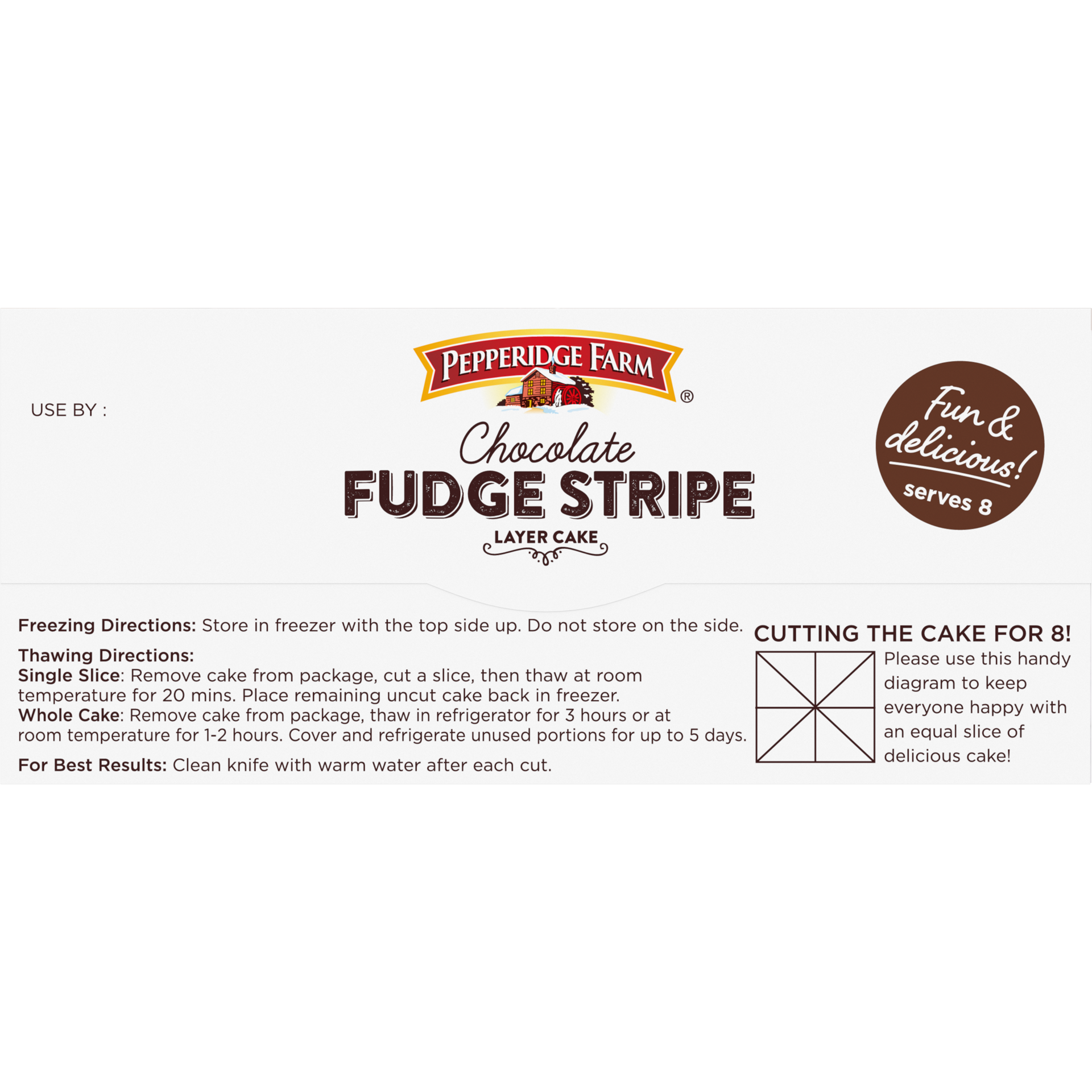 slide 3 of 5, Pepperidge Farm Frozen Chocolate Fudge Stripe Layer Cake, 19.6 oz. Box, 19.6 oz